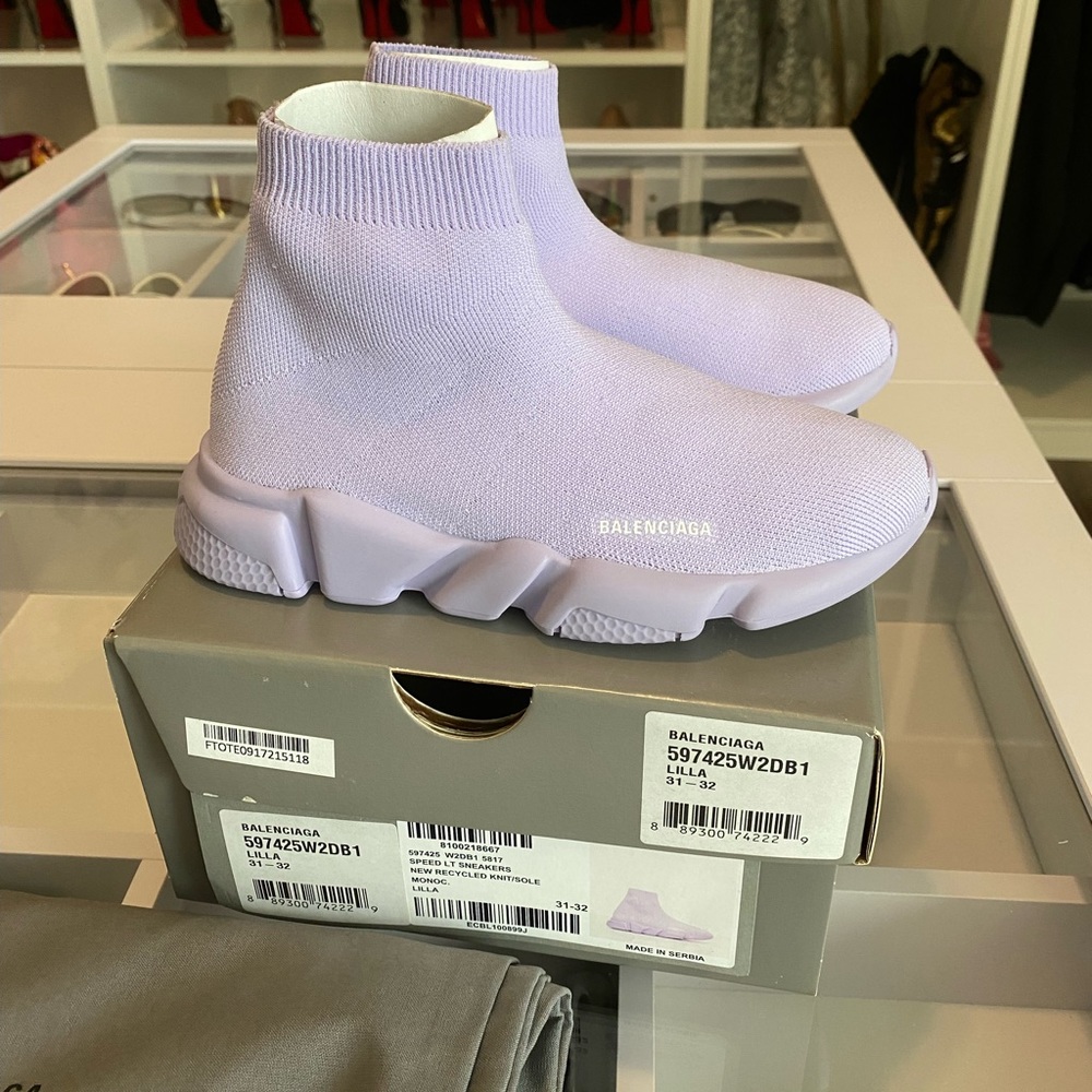 Balenciaga Lilac Kids Lavender Knit Sock Sneakers Brand New In Box EU 31-32